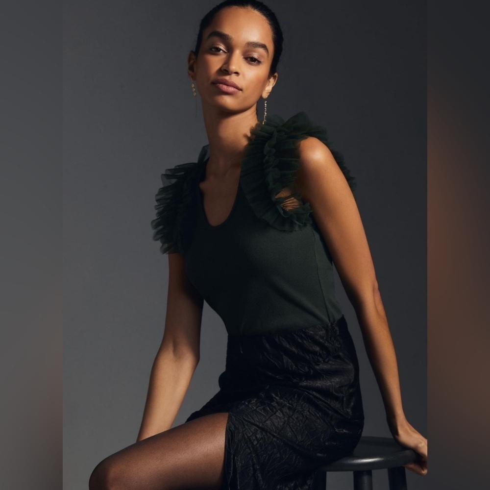 NEW Dolan Tulle Sleeve Tank Top Anthropologie Moss Green Size XS NWOT